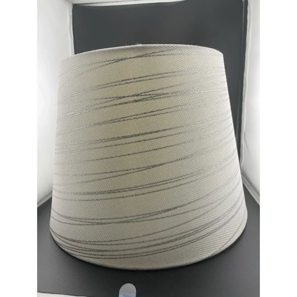 Fabric Lampshade White Off White Silver‎ Metallic Stripe Empire Tapered 9
